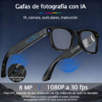 Gafas Inteligentes con IA M20S: Cámara 8MP, Asistente de Voz, Traducción IA, Música Bluetooth, Llamadas y Cancelación Inteligente de Ruido